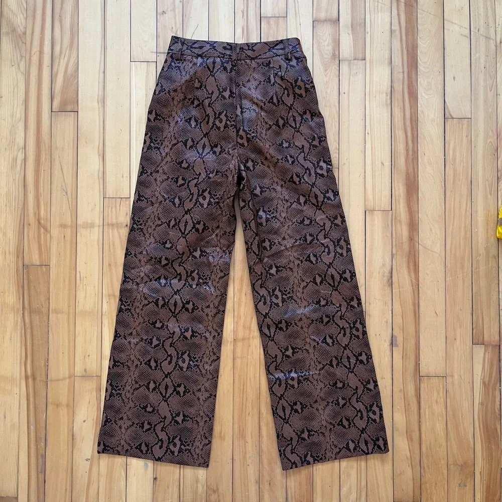 Princess Polly Snake Print Faux Leather Wide Leg Pants Brown Black Size 2 - Picture 5 of 7